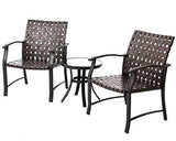 SOLAURA Outdoor Furniture 3 Piece Patio Bistro Set Dark Brown Wicker Two Chairs with Glass-top Coffee Table