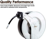 REELWORKS Oil Hose Reel Retractable Spring Driven Steel Construction PRO Heavy Duty Industrial Dual Arm & Pedestal 1/2