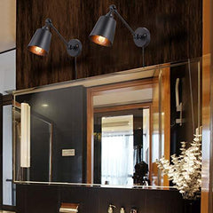 Plug in Wall Sconces, Swing Arm Wall Lamp Fixture, HOXIYA Adjustable Wall Light Fixture is Black Metal Wall Sconces for Bedroom Living Room Kitchen Dining Room (Set of 2)