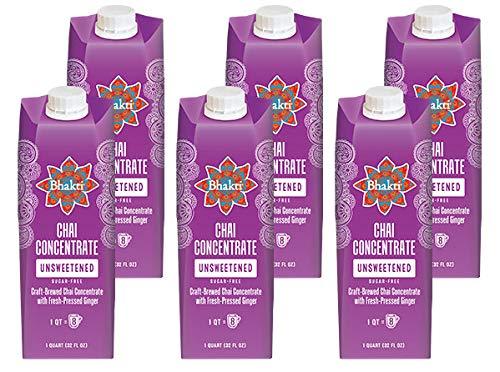 Bhakti Fair Trade Dairy Free Premium Chai Tea - Unsweetened Concentrate (32 ounce, 6 Pack) - Experience the Fresh and Spicy Ginger Chai Difference