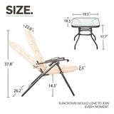 SUNCROWN Patio Padded Folding 3 Pieces Chair Set Adjustable Reclining Outdoor Furniture Metal Sling Chair with Coffee Table