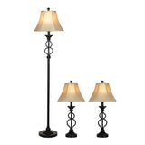 Ravenna Home Iron Wave Table and Floor Lamp Set with 3 LED Light Bulbs - Set of 3, Dark Bronze