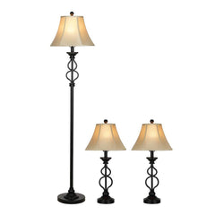 Ravenna Home Iron Wave Table and Floor Lamp Set with 3 LED Light Bulbs - Set of 3, Dark Bronze