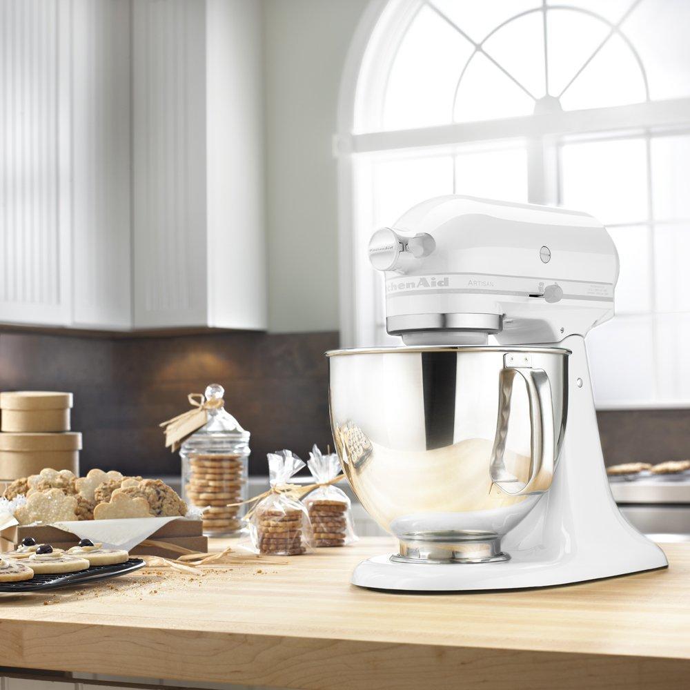 KitchenAid KSM150PSWW Artisan Series 5-Qt. Stand Mixer with Pouring Shield - White On White