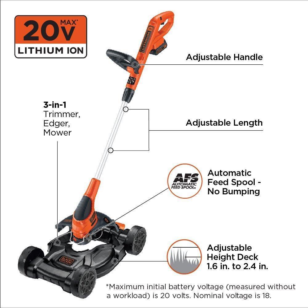 BLACK+DECKER MTC220 12-Inch 20V MAX Lithium Cordless 3-in-1 Trimmer/Edger and Mower