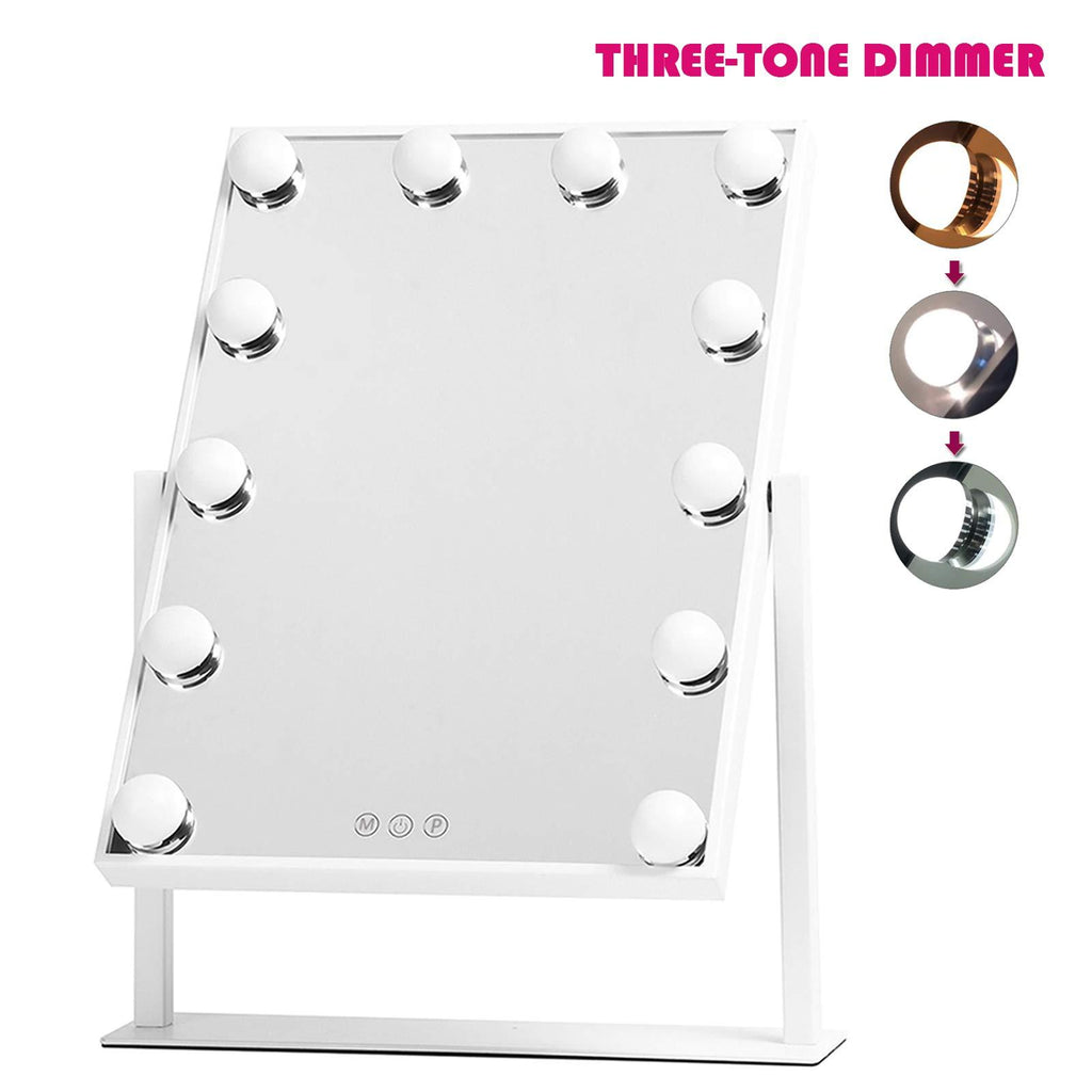 HOLLYWOOD MIRROR Y5003001-3040 Lighted Vanity, Three-Tone Dimmer Makeup Mirror, 12