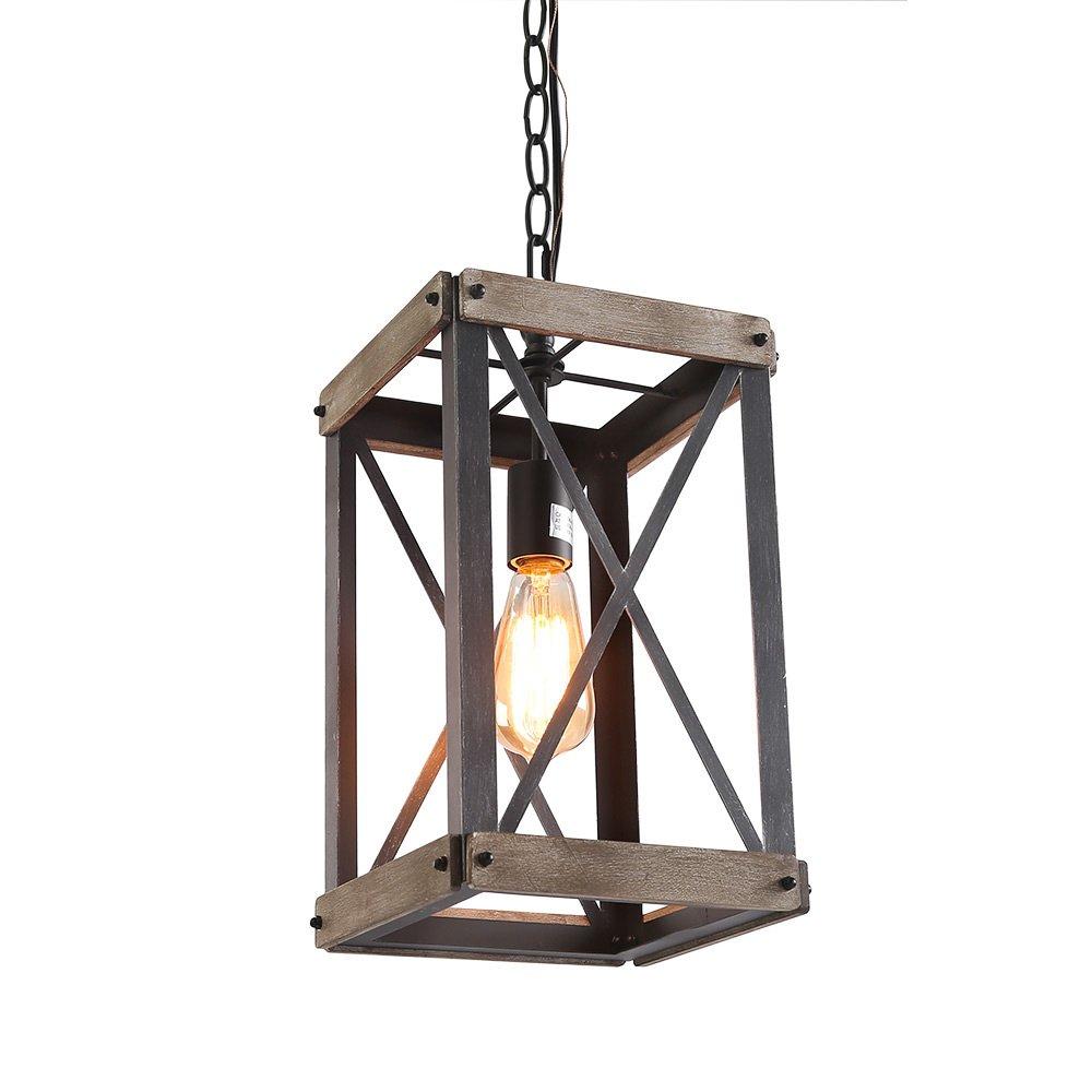 LNC Cage Pendant Lights, Wood Bond Chandelier for Island, Living Room, Non-Flat Ceiling Applicable A03437, Brown