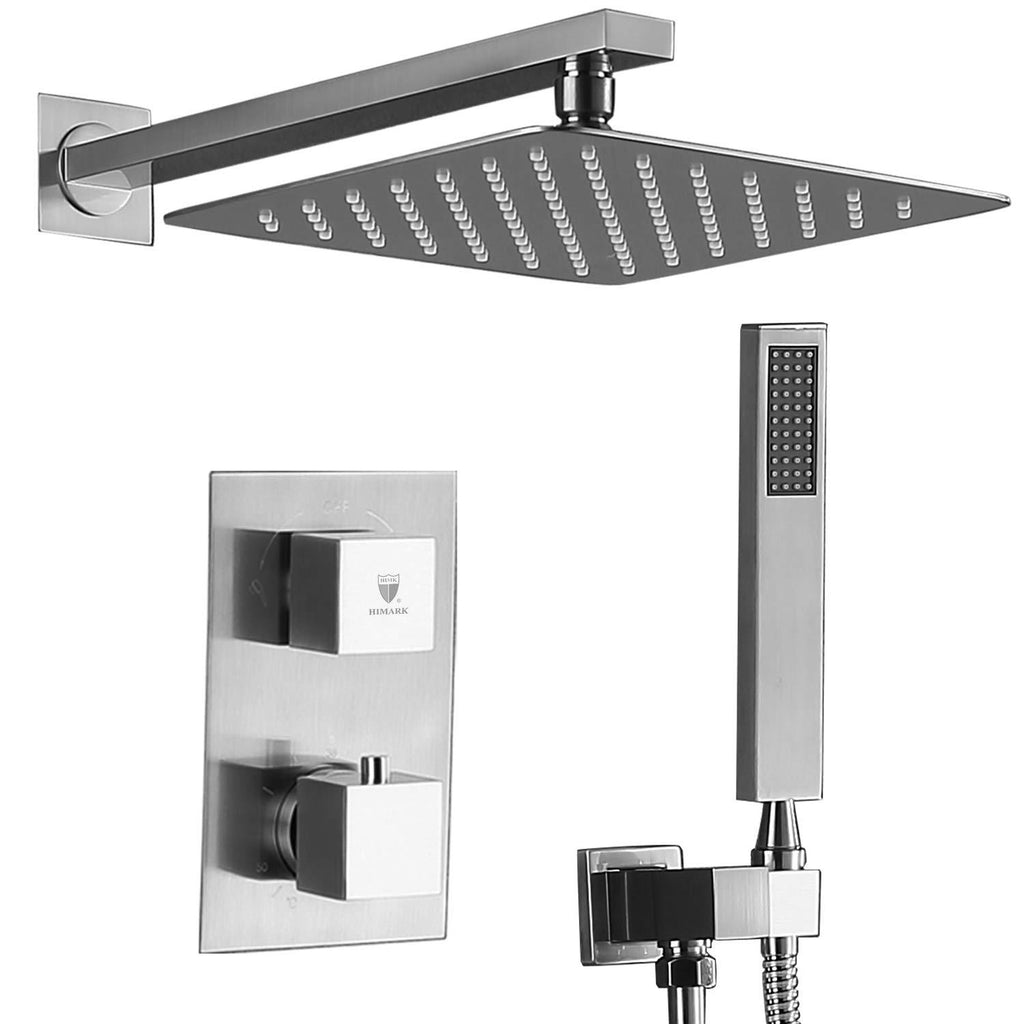 Shower System, High Pressure Rainfall Shower Head, Handheld Shower head and Shower Faucet valve,Bathroom Luxury Rain Thermostatic Shower Combo Set Wall Mounted,Brushed Nickel