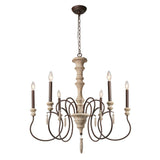 LALUZ 6 French Country Wood Chandeliers Farmhouse Pendant Lights for Living Room, A03294