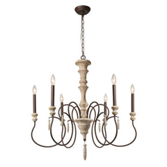 LALUZ 6 French Country Wood Chandeliers Farmhouse Pendant Lights for Living Room, A03294