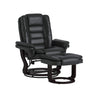 Flash Furniture Contemporary Black Leather Recliner and Ottoman with Swiveling Mahogany Wood Base