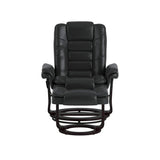 Flash Furniture Contemporary Black Leather Recliner and Ottoman with Swiveling Mahogany Wood Base