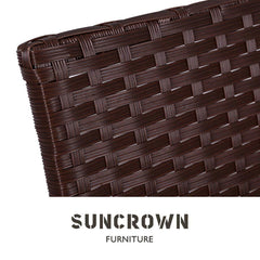 SUNCROWN Outdoor Patio Furniture 3-Piece Bistro Set Brown Wicker Rocking Chair - Two Chairs with Glass Coffee Table (Beige Cushion)