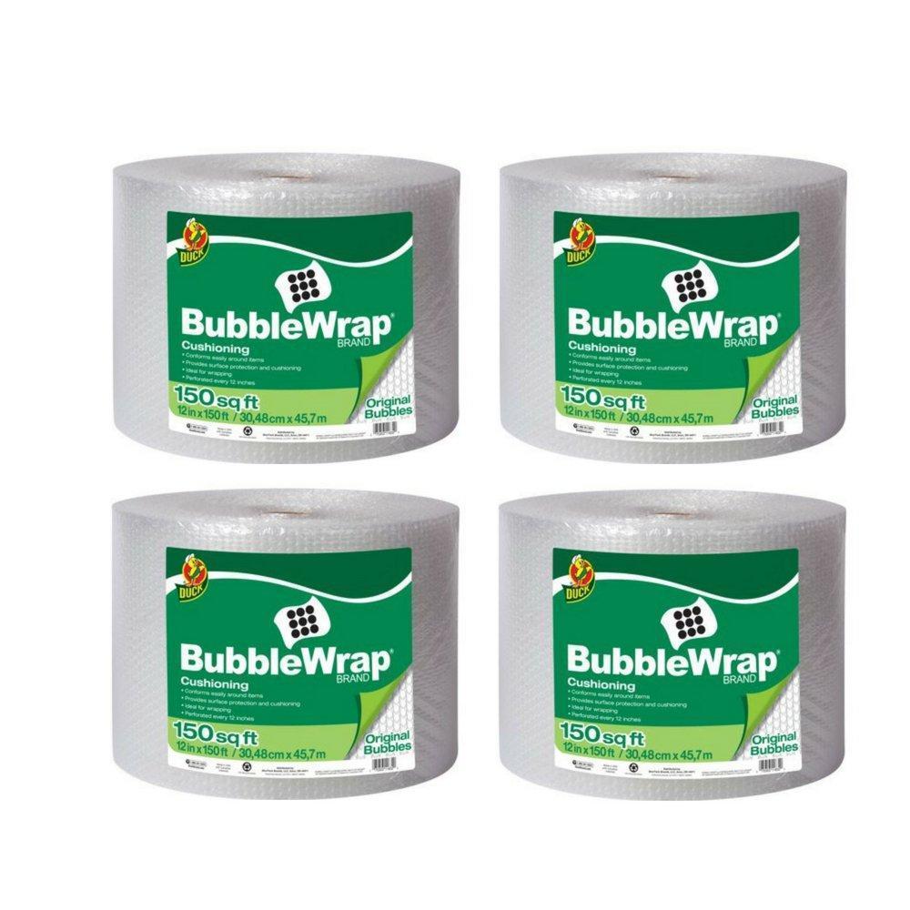 Duck Original 3/16 inch Bubble Wrap Cushioning, Clear - 4 Pack (12 in. x 150 ft.)