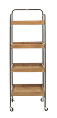 Creative Co-op Metal & Wood 4 Tier Caster Wheels Rack Shelf, Brown