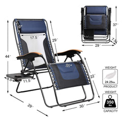 PORTAL Oversized Mesh Back Zero Gravity Recliner Chairs, XL Padded Seat Adjustable Patio Lounge Chair with Lumbar Support Pillow and Side Table Support 350lbs