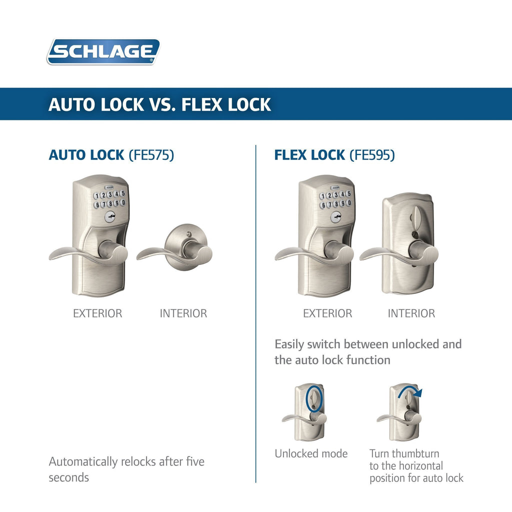 Schlage FE575 CAM 609 ACC Camelot Keypad Entry with Auto-Lock and Accent Levers, Antique Brass