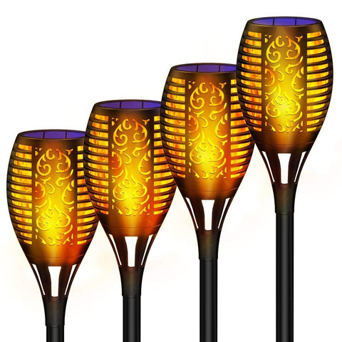 Wiw Solar Torch Light, Outdoor Waterproof Flickering Flames Solar Torches Dancing Flames Landscape USB Charging Decoration Lighting Lamp for Garden Patio Deck Yard Driveway Pathway (4 Pack)
