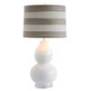 Creative Co-op Cottage White Ceramic Table lamp with Striped Linen Shade