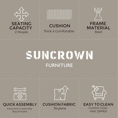 SUNCROWN Patio Padded Folding 3 Pieces Chair Set Adjustable Reclining Outdoor Furniture Metal Sling Chair with Coffee Table