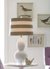 Creative Co-op Cottage White Ceramic Table lamp with Striped Linen Shade