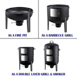 Realcook 20 Inch BBQ Smoker, 6 in 1 Large Round Steel Barbecue Charcoal Grill for Outdoor Cooking, 969 sq.in Cooking Squre, Black