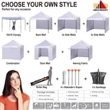 ABCCANOPY Canopy Tent 10 x 10 Pop-up Instant Shelters Commercial Portable Market Canopies with Matching Sidewalls, Weight Bags, Roller Bag,Bonus Canopy Awning