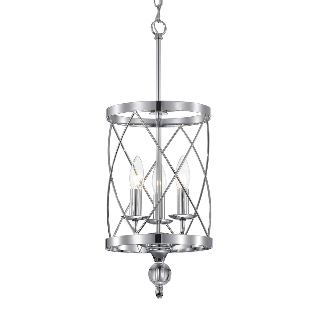 Crystal Chandelier Chrome Finish Industrial Pendant Light 3-Light,Cylinder Metal Shade