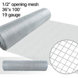 1/2 Hardware Cloth 36 x 100 19 gauge Galvanized Welded Wire Metal Mesh Roll Vegetables Garden Rabbit Fencing Snake Fence for Chicken Run Critters Gopher Racoons Opossum Rehab Cage Wire Window