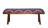 Creative Co-Op Mango Wood Bench in Navy & Red Kilim Fabric