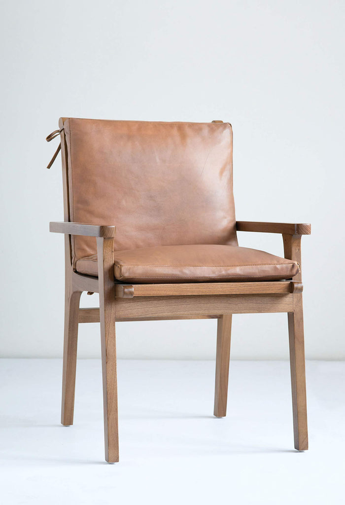 Creative Co-op Brown Leather & White Cedar Wood Chair,