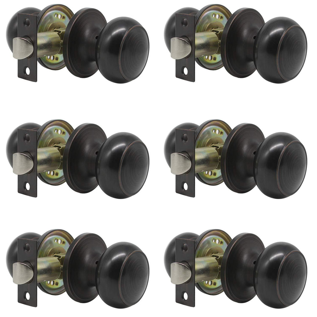 Probrico Passage Door Knob Handles Interior Hall/Closet Keyless Locksets Oil Rubbed Bronze 6 Pack