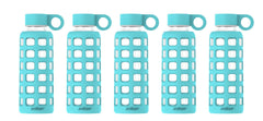 purifyou Premium Glass Water Bottle with Silicone Sleeve & Stainless Steel Lid Insert, 12/22 / 32 oz (5 Pack Aqua Blue, 32 oz)