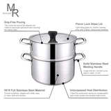 Mr Rudolf 3 Pieces 18/10 Stainless Steel Steamer Set 9.5 inch 5 Quart Sauce Pot and 5 Quart Steamer set with Glass Lid Dishwasher Safe PFOA Free