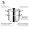 Mr Rudolf 3 Pieces 18/10 Stainless Steel Steamer Set 9.5 inch 5 Quart Sauce Pot and 5 Quart Steamer set with Glass Lid Dishwasher Safe PFOA Free