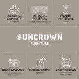 SUNCROWN Outdoor Patio Furniture 3-Piece Bistro Set Brown Wicker Rocking Chair - Two Chairs with Glass Coffee Table (Beige Cushion)