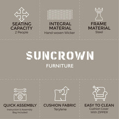SUNCROWN Outdoor Patio Furniture 3-Piece Bistro Set Brown Wicker Rocking Chair - Two Chairs with Glass Coffee Table (Beige Cushion)