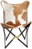 Creative Co-Op Cowhide Folding Butterfly Chair with Black & Gold Metal Base (Each one will vary)