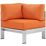Modway Shore Aluminum Outdoor Patio Corner Chair in Silver Orange