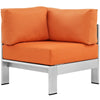 Modway Shore Aluminum Outdoor Patio Corner Chair in Silver Orange