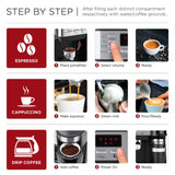 Best Choice Products 3-in-1 15-Bar Espresso, Drip Coffee, and Cappuccino Latte Maker Machine with Steam Wand Milk Frother, Thermoblock System, Tumbler, Portafilters, LED Display