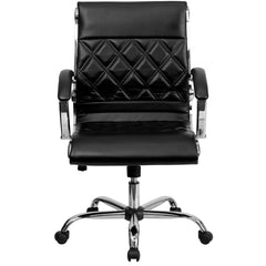 Flash Furniture Mid-Back Designer Black Leather Executive Swivel Chair with Chrome Base and Arms