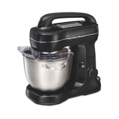 Hamilton Beach Electric Stand Mixer, 4 Quarts, 7 Speeds with Whisk, Dough Hook, Flat Beater Attachments, Splash Guard, Black (63391),