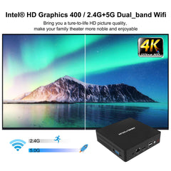 Mini PC Intel Celeron N3060 Processor(up to 2.48 GHz) 4GB/ 64GB Mini Desktop Computer Support Windows 10, HDMI+VGA Output 4K HD, 2.4G/5G Dual WiFi, 2.5 inch SSD, 1000Mbps Ethernet,BT 4.2,Auto Power On