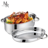 Mr Rudolf 18/10 Stainless Steel 15-inch Oval Roaster with Rack and Lid Dishwasher Safe Oven Safe Oval Roasting Pan PFOA Free 8.5 Quart + 4.2 Quart