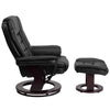 Flash Furniture Contemporary Black Leather Recliner and Ottoman with Swiveling Mahogany Wood Base