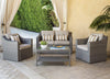 SOLAURA Outdoor Patio Furniture Set 4-Piece Conversation Set Gray Wicker Furniture Sofa Set with Neutral Beige Olefin Fiber Cushions & Sophisticated Glass Coffee Table