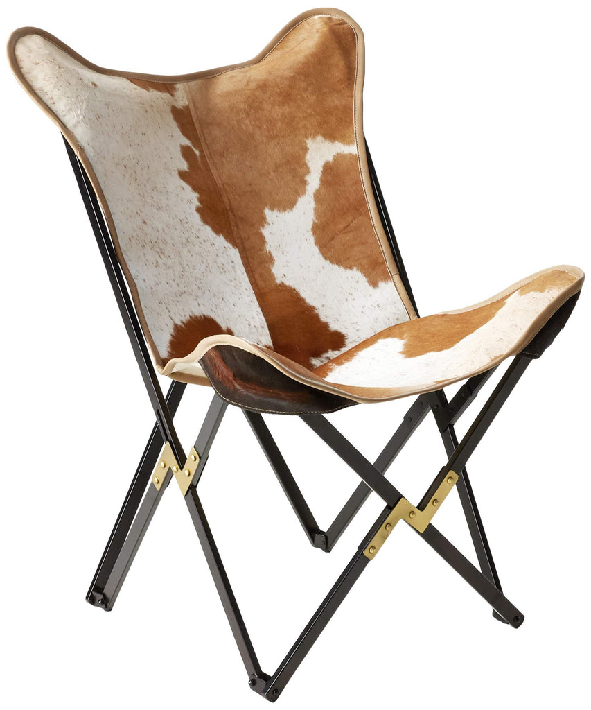 Creative Co-Op Cowhide Folding Butterfly Chair with Black & Gold Metal Base (Each one will vary)