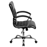 Flash Furniture Mid-Back Designer Black Leather Executive Swivel Chair with Chrome Base and Arms