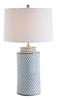 Creative Co-op Indigo & White Ceramic Table lamp with Linen Shade